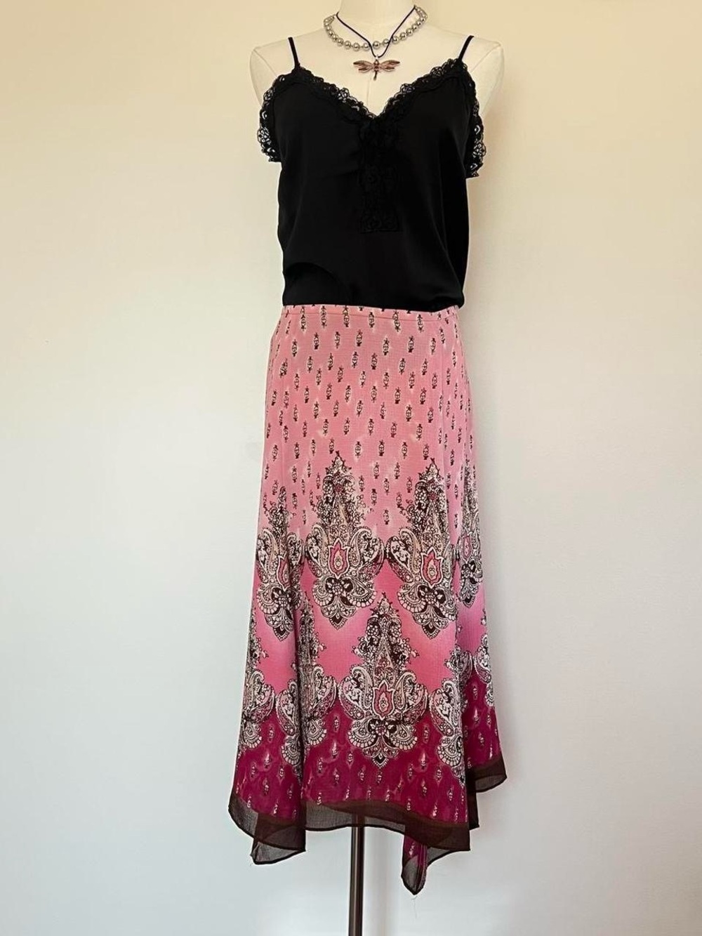 Emma James Pink Paisley Asymmetrical Midi Skirt